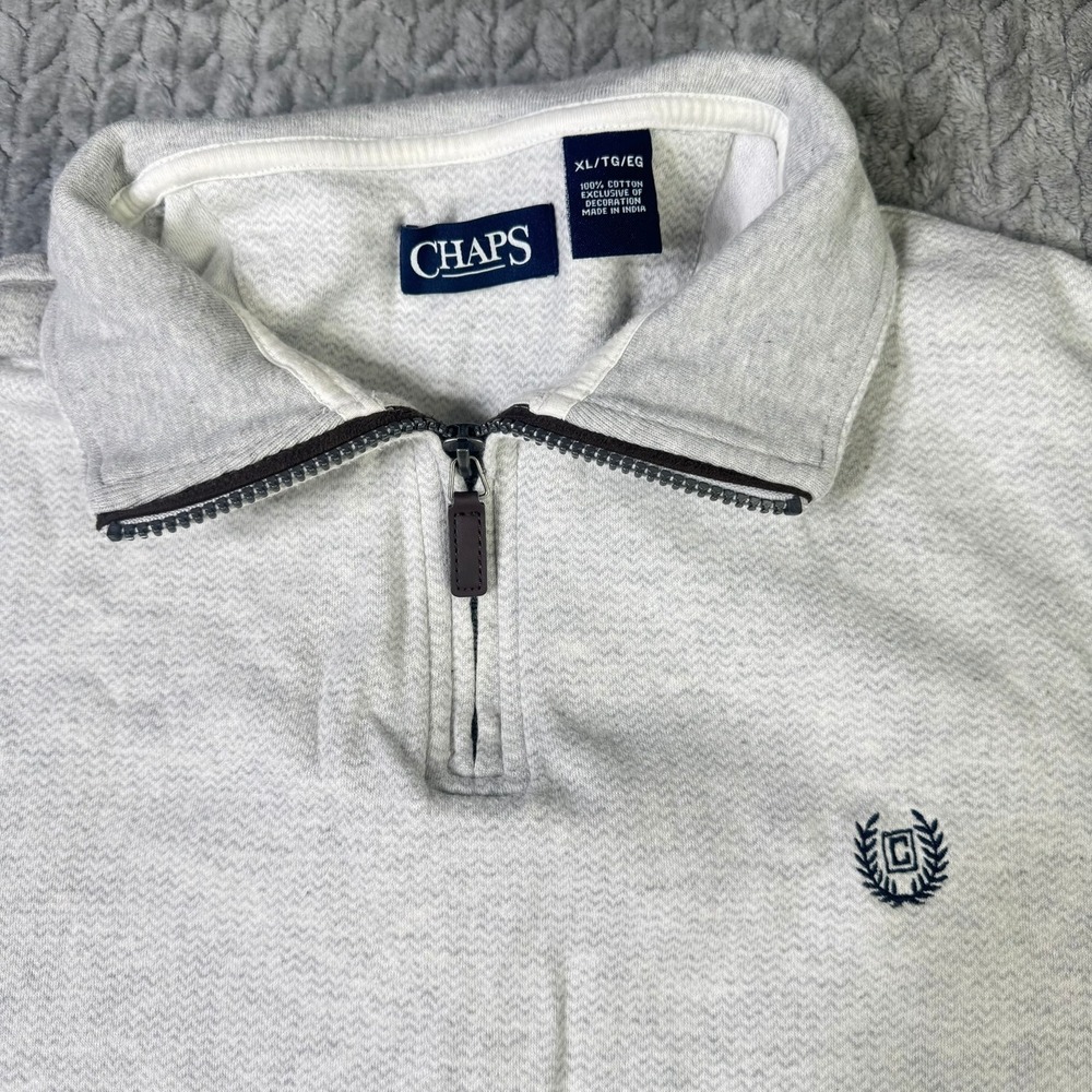 Chaps Mens XL Quarter Zip Pullover Sweater Grey Textured Cotton Long Sleeve Mock - Picture 2 of 9